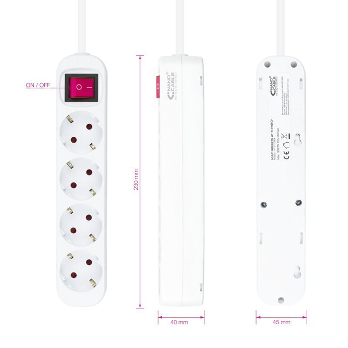 Nanocable Regleta de 4 Tomas con Interruptor, 1.4 m, Blanca Nanocable Regleta de 4 Tomas con Interruptor, 1.4 m, Blanca